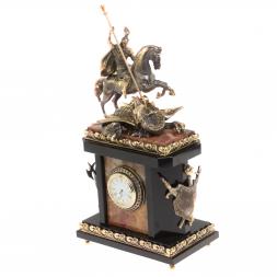 Каминные часы из яшмы и бронзы &amp;quot;Георгий Победоносец&amp;quot;
