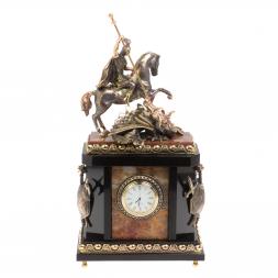 Каминные часы из яшмы и бронзы &amp;quot;Георгий Победоносец&amp;quot;