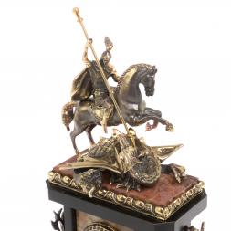 Каминные часы из яшмы и бронзы &amp;quot;Георгий Победоносец&amp;quot;