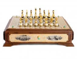 Подарочные шахматы из камня &amp;quot;Баталия&amp;quot; Златоустовская гравюра