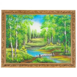 Картина "Березовый мостик лето" багет 36х46 см, каменная крошка