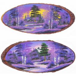 Панно на срезе дерева &amp;quot;Рассвет&amp;quot; горизонтальное 60-65 см каменная крошка