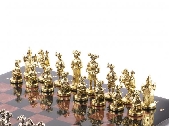 Шахматы из камня с металлическими фигурами &amp;quot;Средневековье&amp;quot; доска 44х44 см лемезит 119388