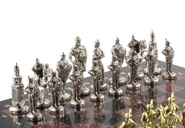 Настольные шахматы &amp;quot;Русь&amp;quot; доска 40х40 см камень лемезит фигуры металлические 120684
