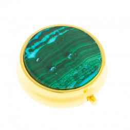 Таблетница на 3 отсека камень малахит с хризоколлой цвет золото