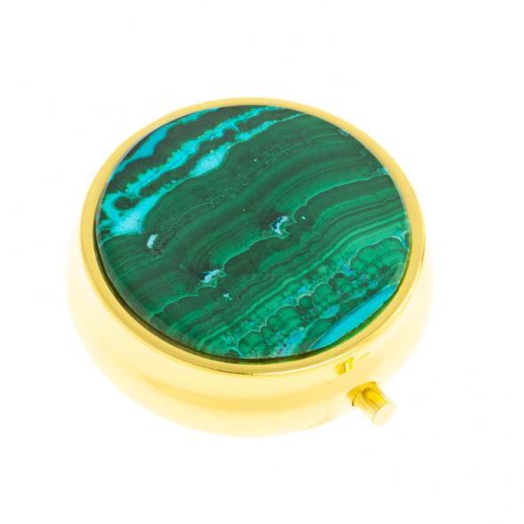 Таблетница на 3 отсека камень малахит с хризоколлой цвет золото 126714