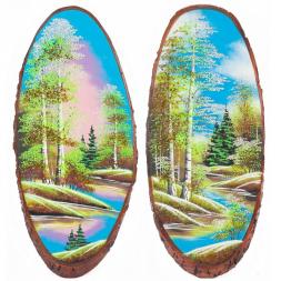 Панно на срезе дерева "Весна" вертикальное 85-90 см каменная крошка