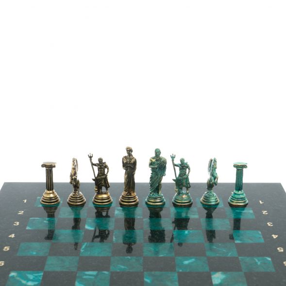 Шахматы &amp;quot;Римские лучники&amp;quot; фигуры бронза / патина 28х28 см из змеевика 128204