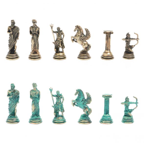 Шахматы &amp;quot;Римские лучники&amp;quot; фигуры бронза / патина 28х28 см из змеевика 128204