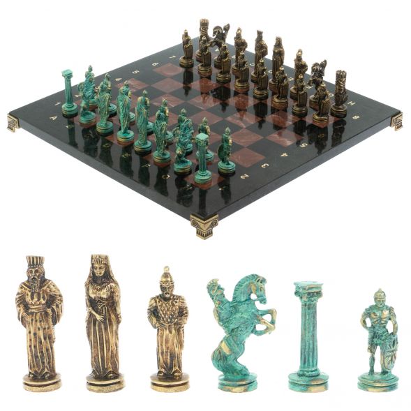 Шахматы &amp;quot;Александр Македонский&amp;quot; фигуры бронза / патина доска 36х36 лемезит 128367