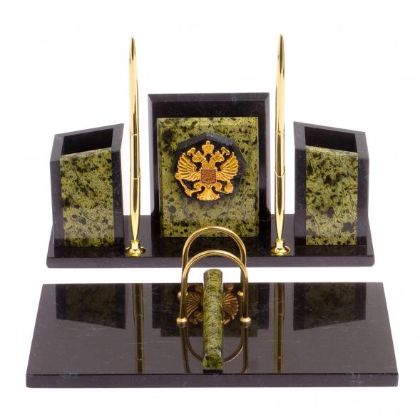 Письменный набор &amp;quot;Канцелярский&amp;quot; с гербом камень змеевик 124051