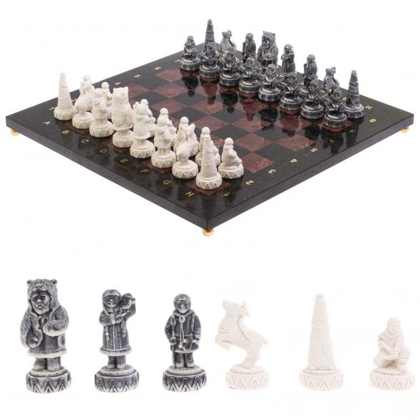 Шахматы &amp;quot;Северные народы&amp;quot; доска 40х40 см лемезит змеевик 126489