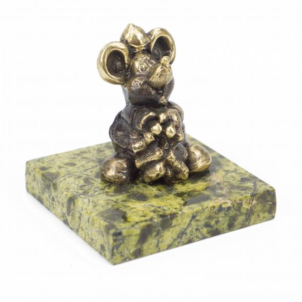 Статуэтка из бронзы на подставке из змеевика &amp;quot;Мышка толстая&amp;quot; 117925