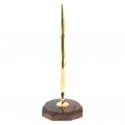 Ручка металлическая на восьмиугольной подставке из коричневого обсидиана 7х7х20 см