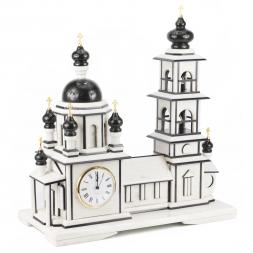 Часы &amp;quot;Храм с колокольней&amp;quot; мрамор змеевик