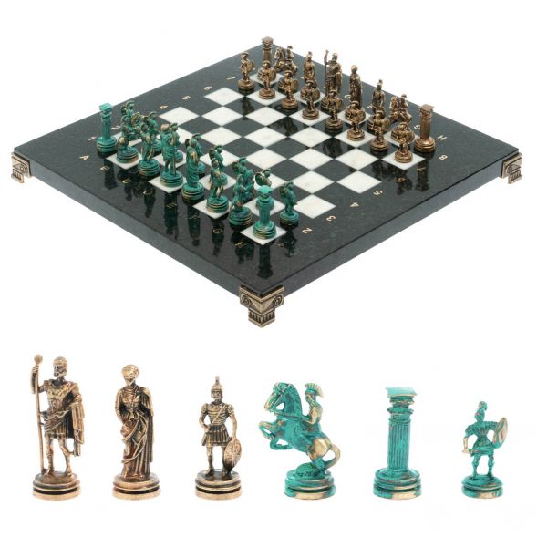 Шахматы &amp;quot;Римские воины&amp;quot; фигуры бронза / патина 28х28 см из мрамора 128205