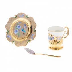 Кофейная пара &amp;quot;Колибри&amp;quot; с рисунком эмалью 80 мл Златоуст