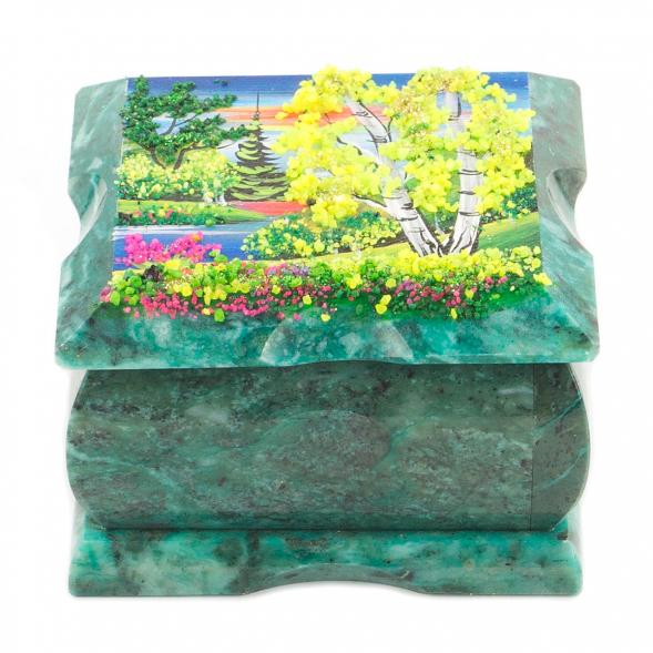 Шкатулка змеевик рисунок лето 10х10х6,5 см 112122