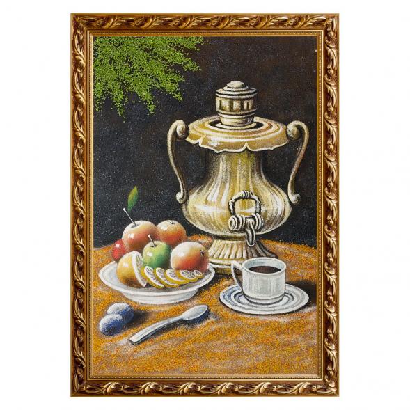 Натюрморт &amp;quot;Самовар с фруктами&amp;quot; багет 46х66 см, каменная крошка 111832