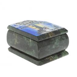 Шкатулка с расписной крышкой "Зимний домик" 11х9х6,5 см