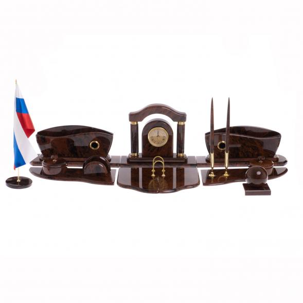 Письменный прибор &amp;quot;Арка&amp;quot; камень обсидиан коричневый 122344