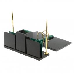 Настольный набор &amp;quot;Офисный&amp;quot; с гербом РФ камень змеевик