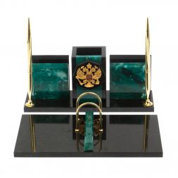 Настольный набор &amp;quot;Офисный&amp;quot; с гербом РФ камень змеевик