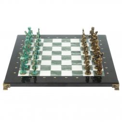 Шахматы "Александр Макендонский" фигуры бронза / патина мрамор змеевик 36х36 см