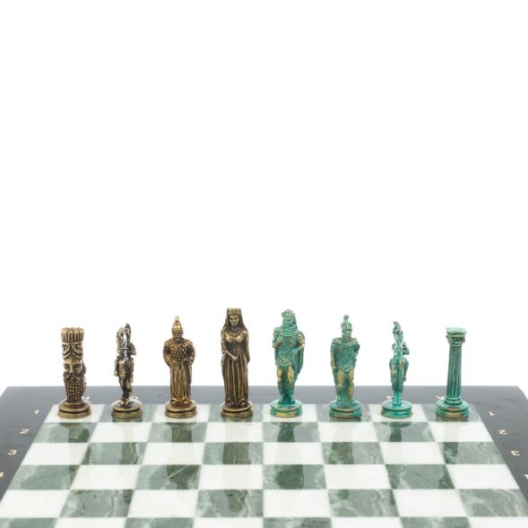 Шахматы &amp;quot;Александр Македонский&amp;quot; фигуры бронза / патина мрамор змеевик 36х36 см 128370