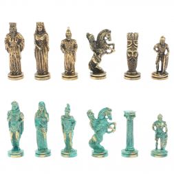 Шахматы "Александр Макендонский" фигуры бронза / патина мрамор змеевик 36х36 см