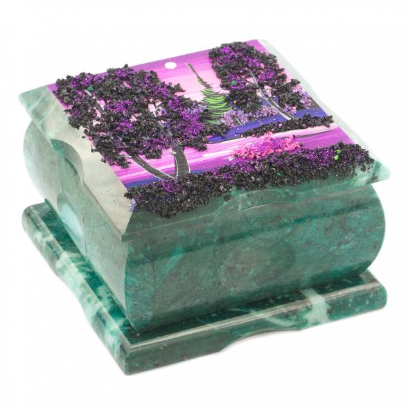 Шкатулка змеевик рисунок Рассвет 10х10х6,5 см 119891