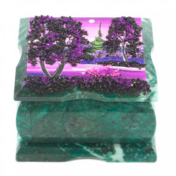 Шкатулка змеевик рисунок Рассвет 10х10х6,5 см 119891