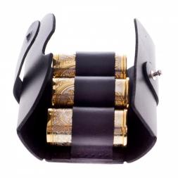 Набор стопок &amp;quot;Герб России&amp;quot; 3 шт в кожаном патронташе Златоуст