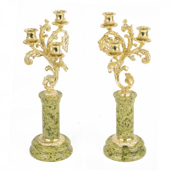 Каминные часы с подсвечниками &amp;quot;Кони на воле&amp;quot; бронза змеевик 113570