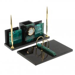 Настольный набор "Офисный" с часами камень змеевик