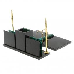 Настольный набор "Офисный" с часами камень змеевик