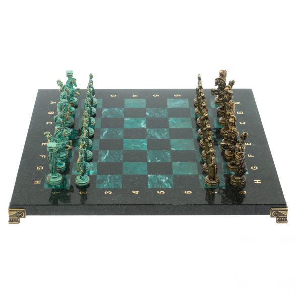 Шахматы &amp;quot;Александр Македонский&amp;quot; фигуры бронза / патина 36х36х см змеевик 128371