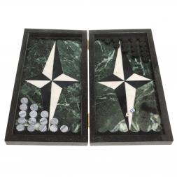 Каменные нарды "Звезда" камень змеевик мрамор