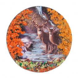 Магнит с рисунком "Олени у водопада" змеевик