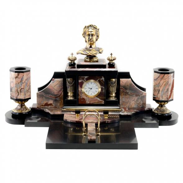 Настольный набор из яшмы и бронзы &amp;quot;Петр 1 Великий&amp;quot; 113246