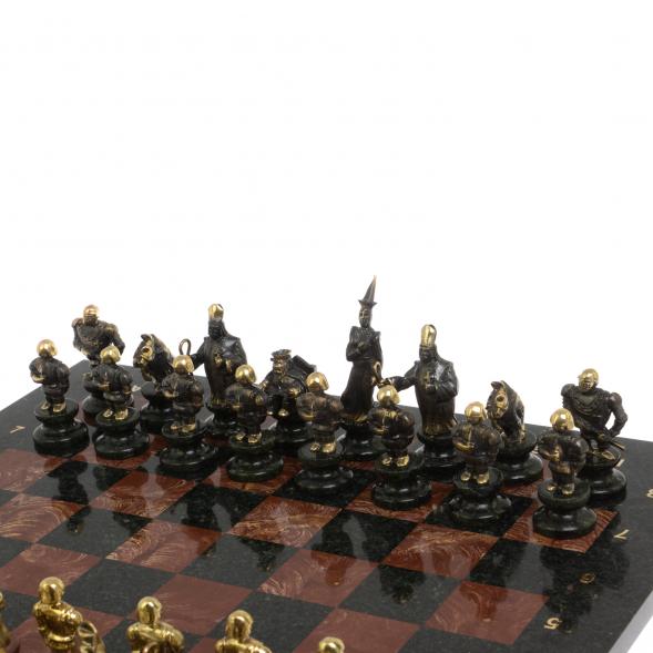 Шахматы подарочные &amp;quot;Европейские&amp;quot; из камня и бронзы 44х44 см 126798