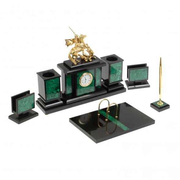 Настольный набор &amp;quot;Георгий Победоносец&amp;quot; из малахита 126955