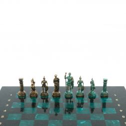 Шахматы &amp;quot;Римские воины&amp;quot; фигуры бронза / патина 28х28 см из змеевика