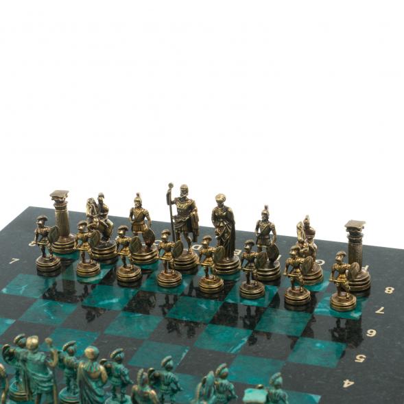 Шахматы &amp;quot;Римские воины&amp;quot; фигуры бронза / патина 28х28 см из змеевика 128209