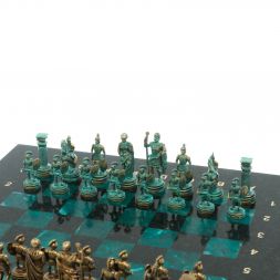 Шахматы &amp;quot;Римские воины&amp;quot; фигуры бронза / патина 28х28 см из змеевика