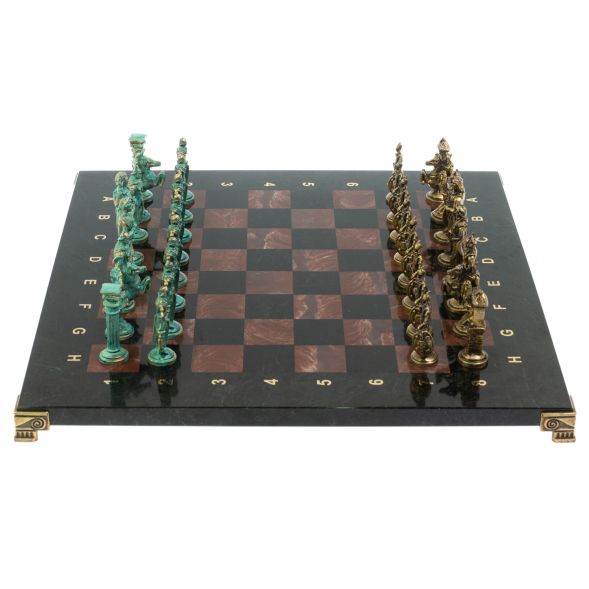 Шахматы &amp;quot;Римляне против Галлов&amp;quot; фигуры бронза / патина 36х36 см лемезит змеевик 128373