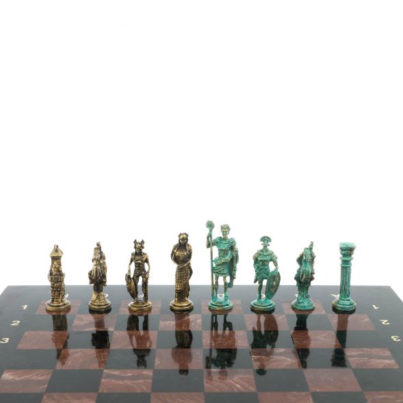 Шахматы &amp;quot;Римляне против Галлов&amp;quot; фигуры бронза / патина 36х36 см лемезит змеевик 128373