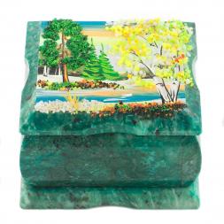 Шкатулка из змеевика рисунок &amp;quot;Весенний пейзаж&amp;quot; 10х10х6,5 см
