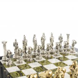 Шахматы "Атлас" доска 44х44 см мрамор змеевик фигуры металлические