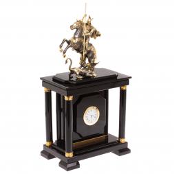 Сейф с часами "Георгий Победоносец" из черного обсидиана